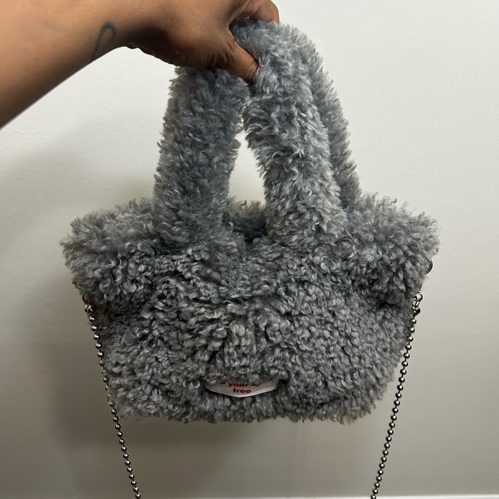 Gray Faux Fur Handbag